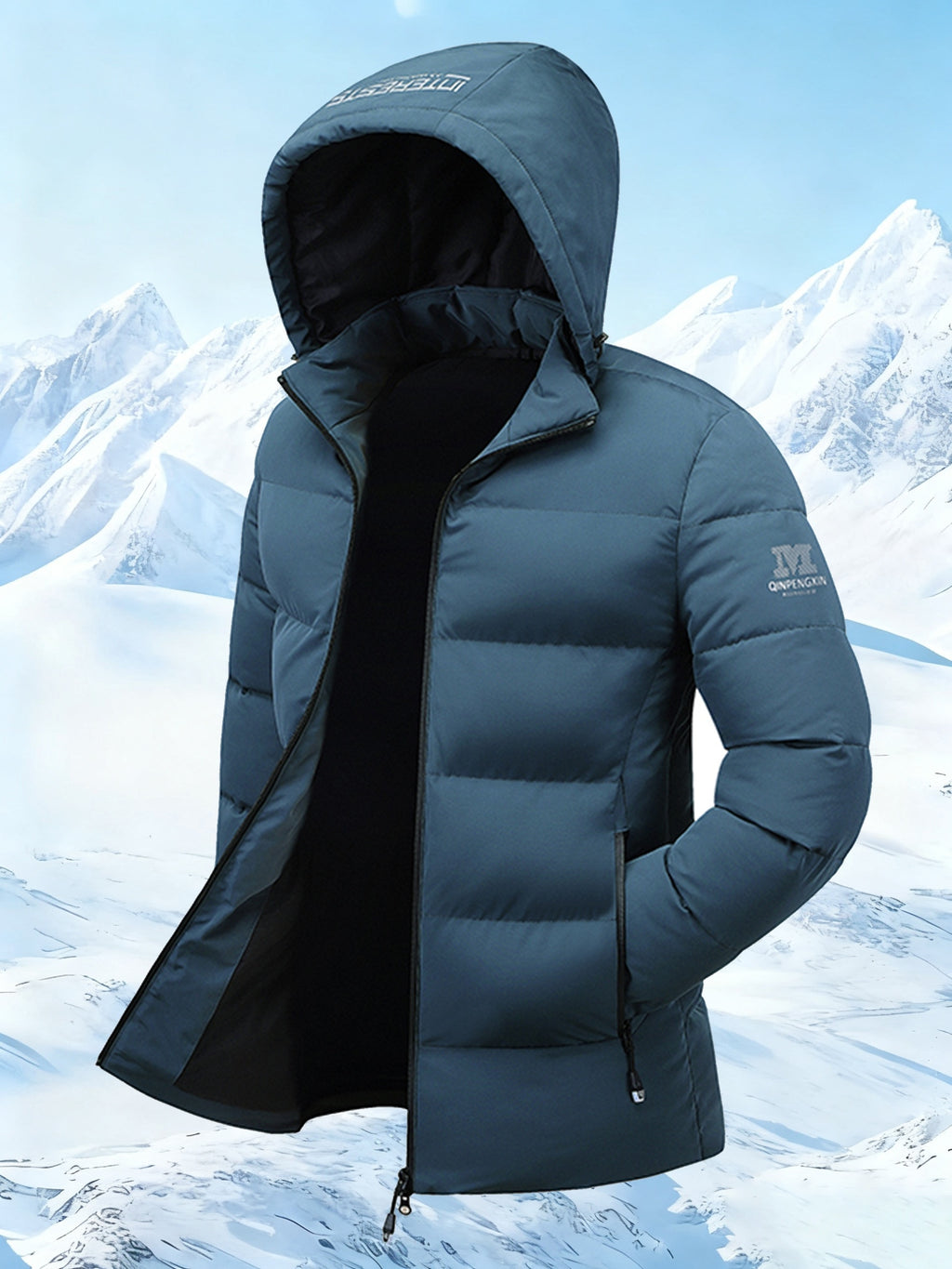 Manteau pour homme, à capuche, bleu