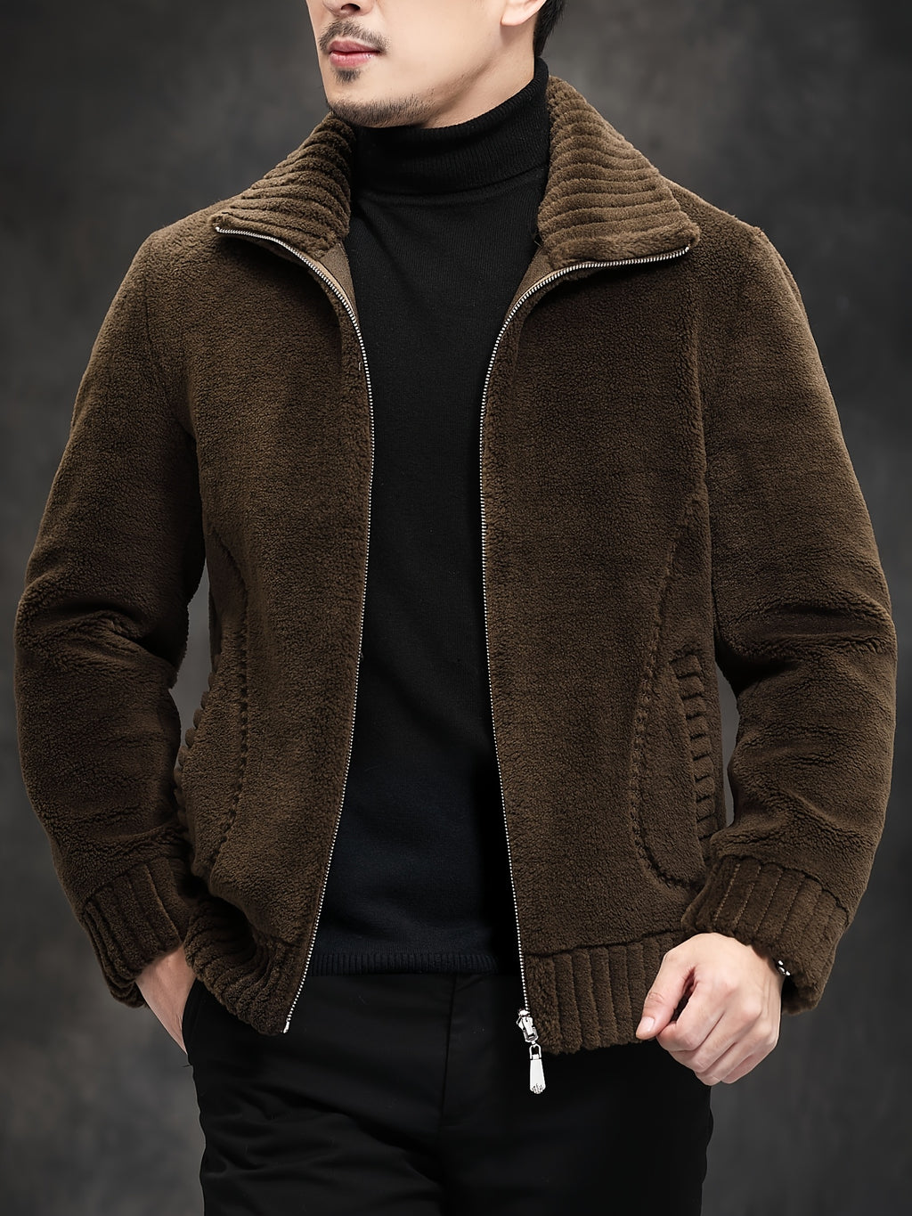 Veste en fausse fourrure pour homme, col montant, cinq coloris