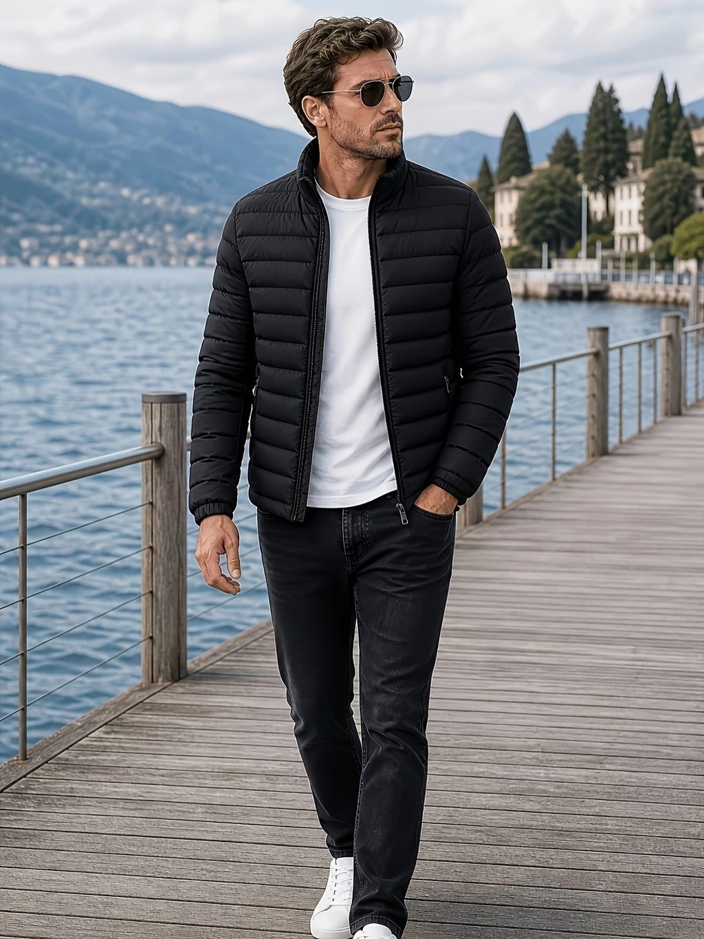 Veste pour homme, à col montant, bleu royal