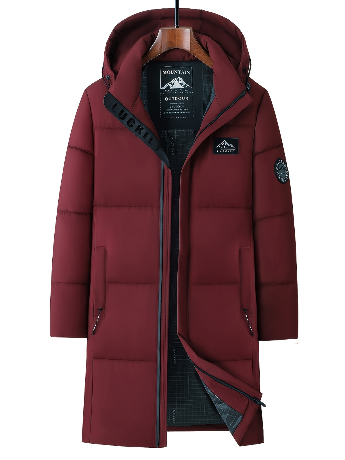 Manteau matelassé pour homme, coupe-vent, à capuche, rouge