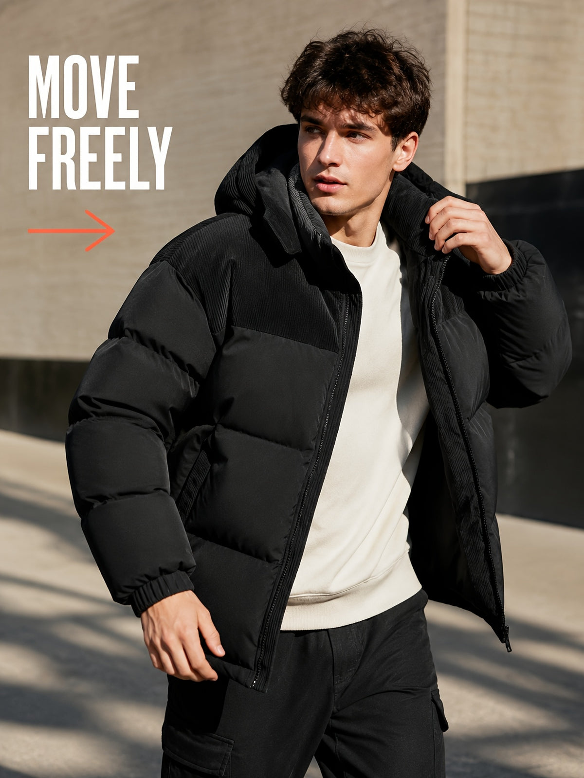 Manteau matelassé pour homme, velours côtelé, à capuche