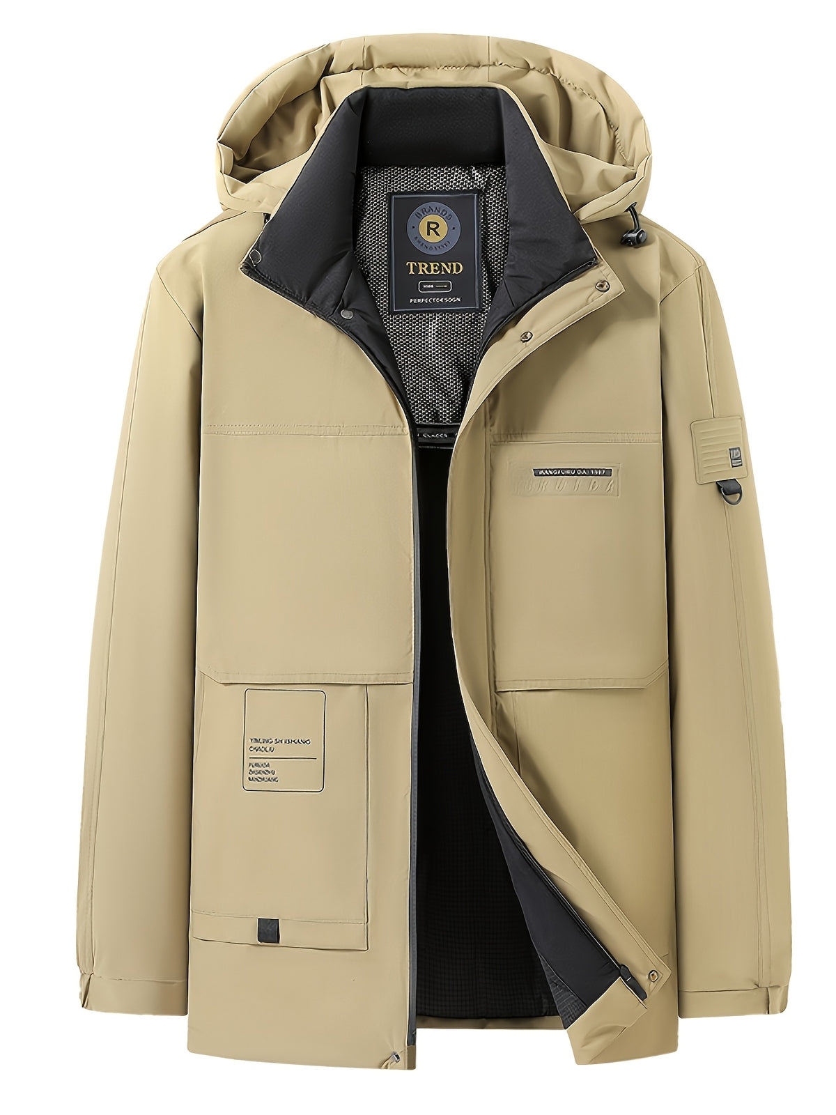 Manteau matelassé long pour homme, capuche amovible, noir