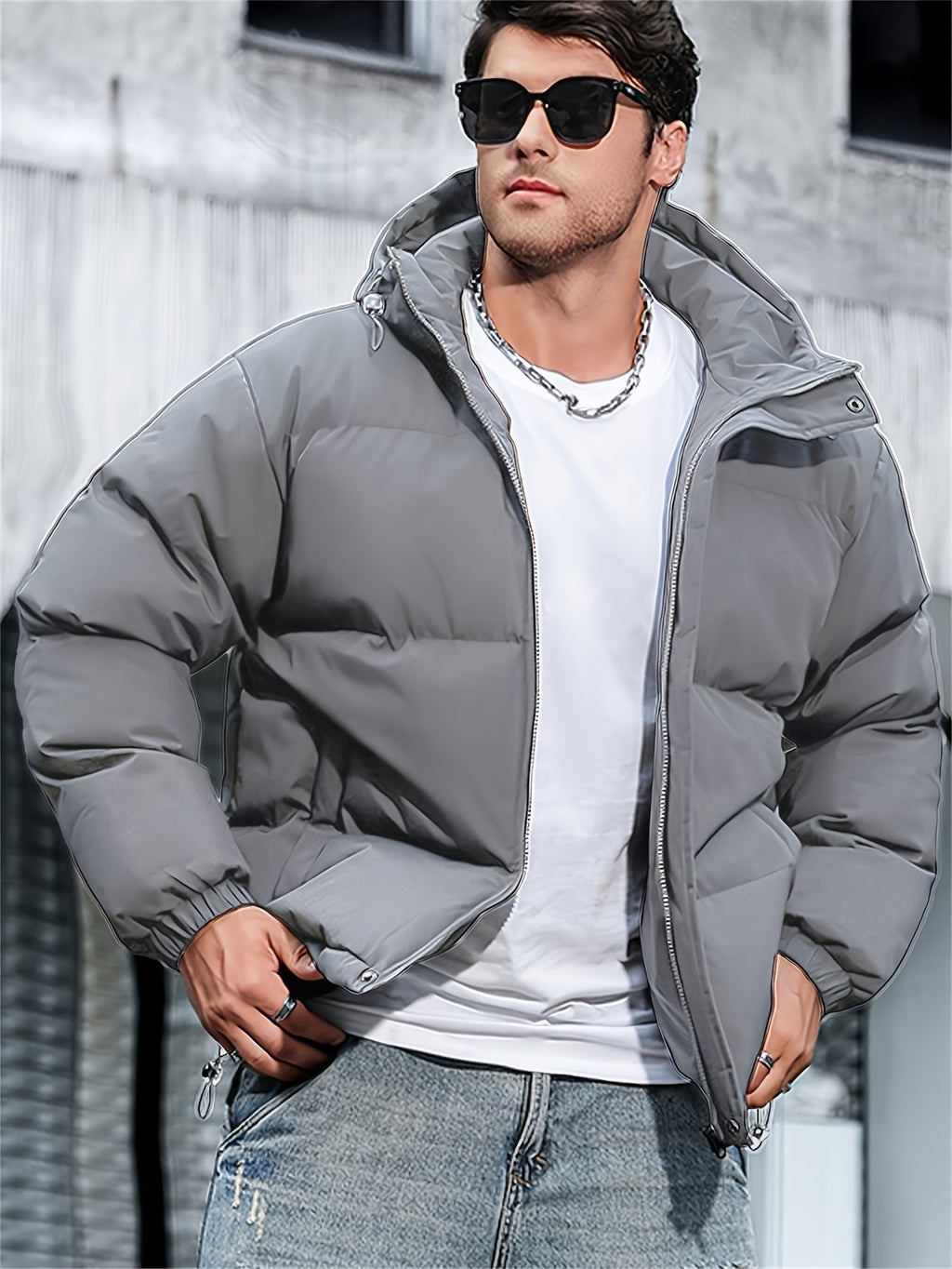 Veste pour homme, coupe-vent, à capuche, zone grise