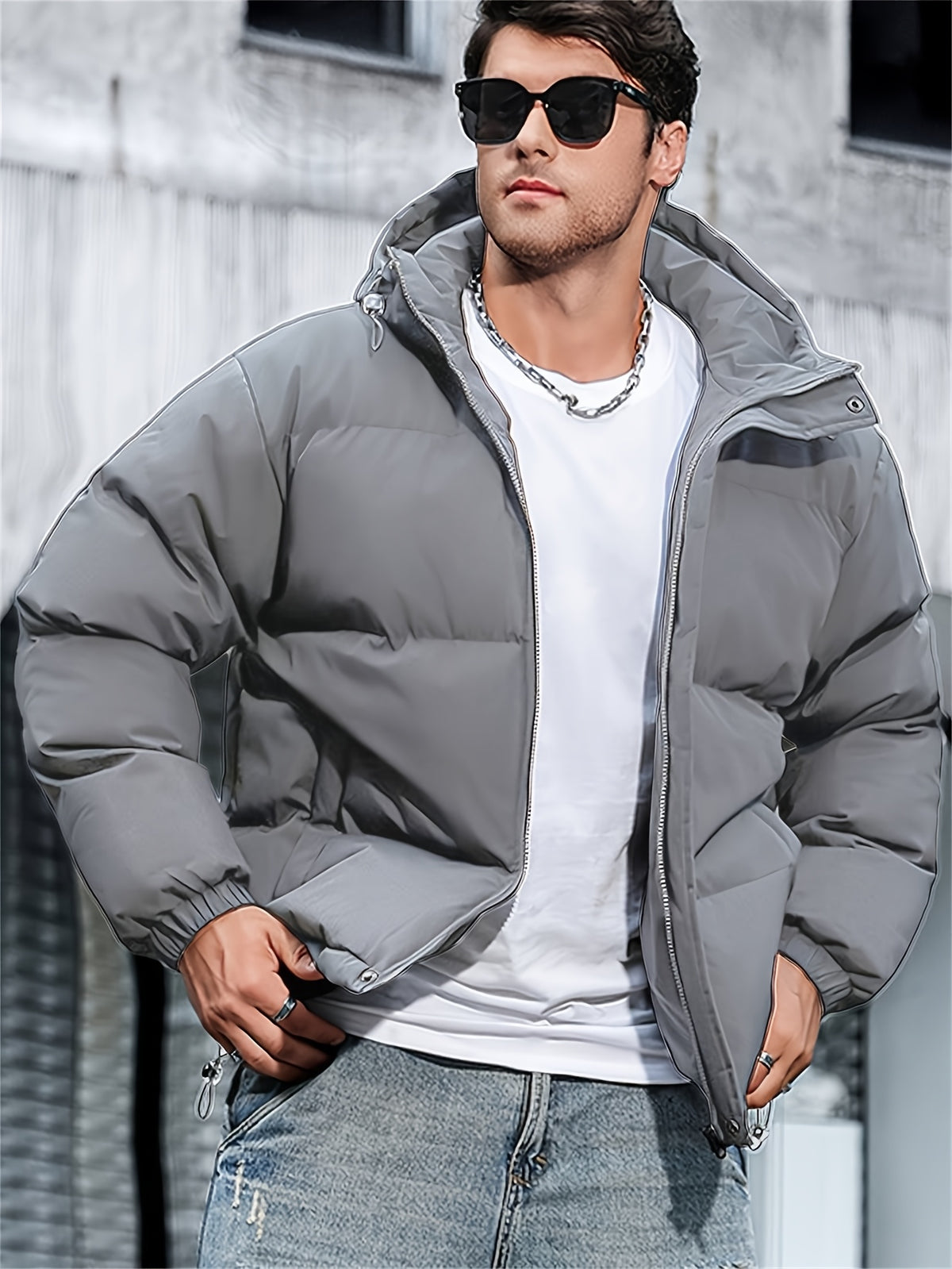 Veste pour homme, coupe-vent, à capuche, zone grise