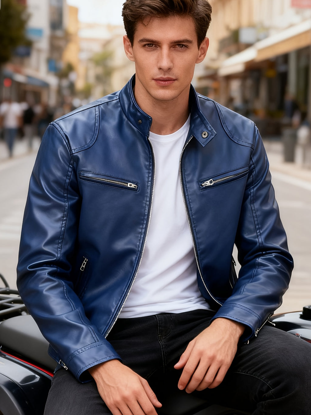 Veste, à col montant, bleu, détail du vêtement