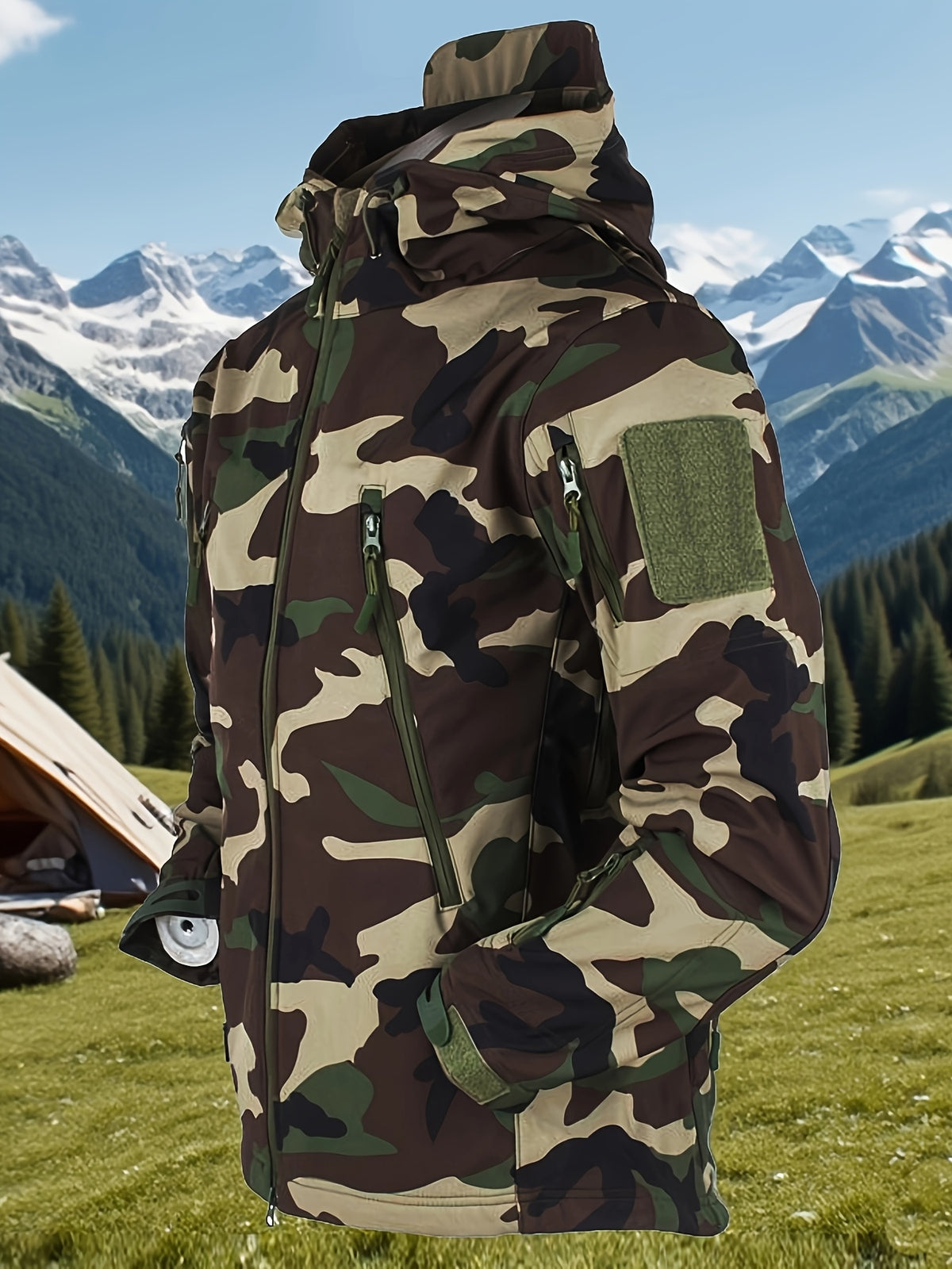 Veste pour homme, coupe-vent, à capuche, couleur jungle