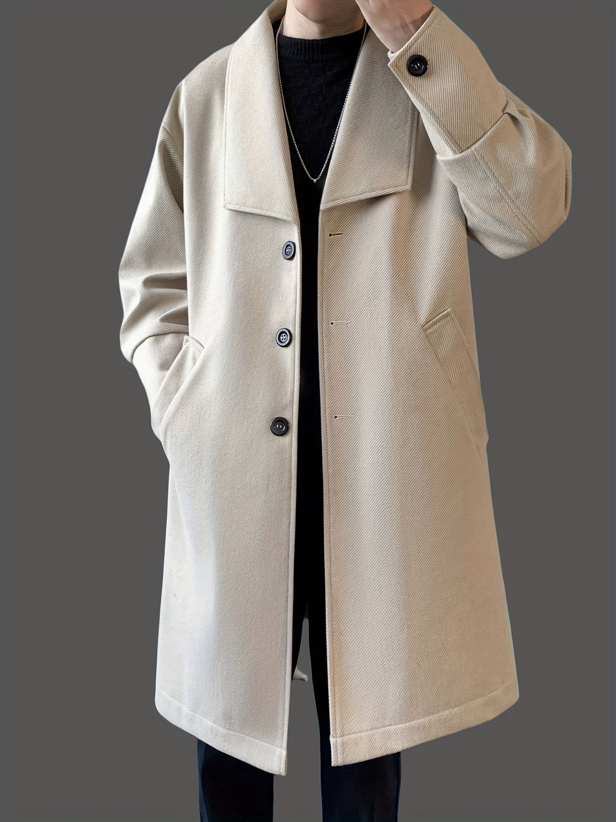 Manteau long pour homme, à revers, abricot