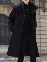 Trench long, à capuche, noir, détail du vêtement