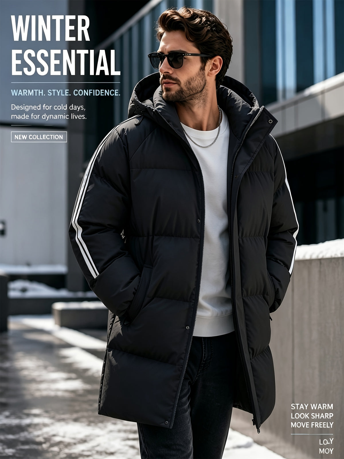 Parka long pour homme, à carreaux, à capuche