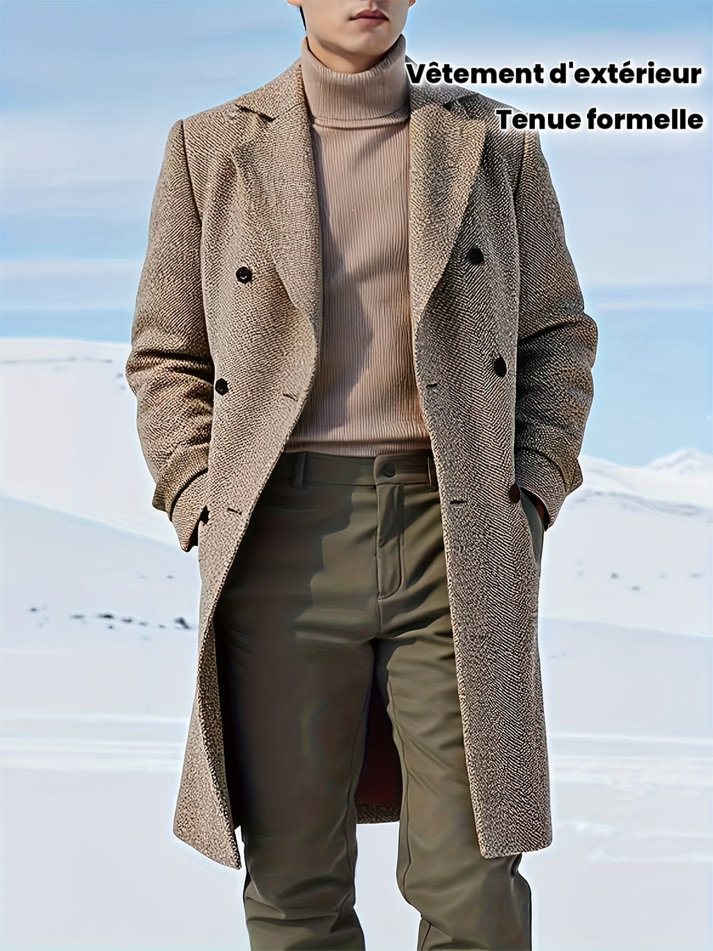 Manteau long pour homme, à revers, bleu