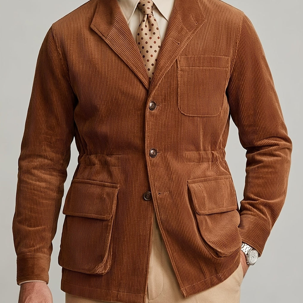 Veste longue, velours côtelé, à col montant, coloris rouiller