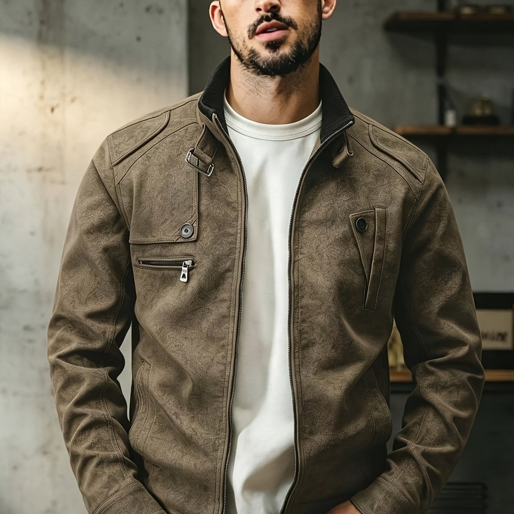 Veste, à col montant, brun, coloris brun, détail