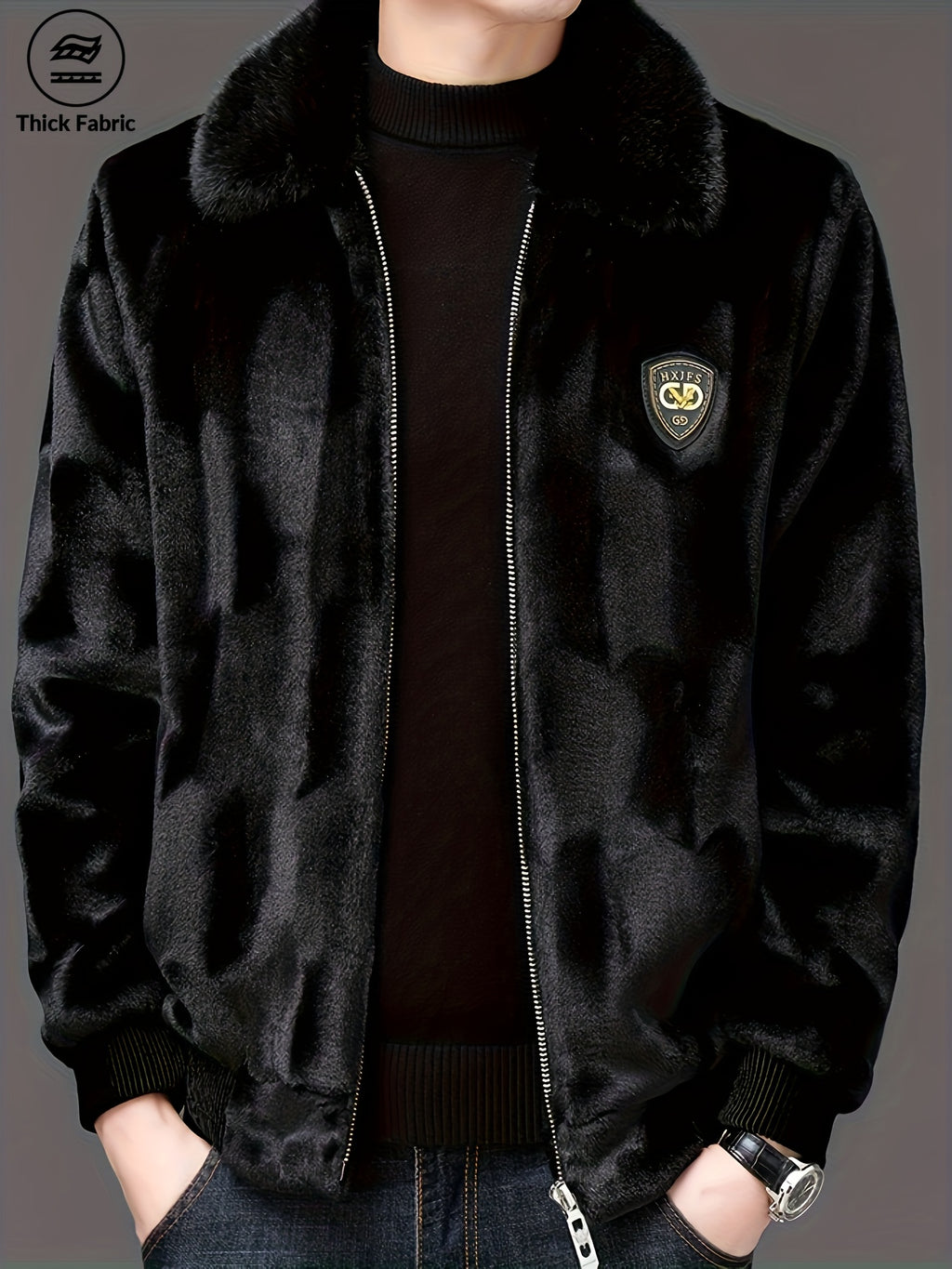 Manteau, à carreaux, à revers, noir, photo 7