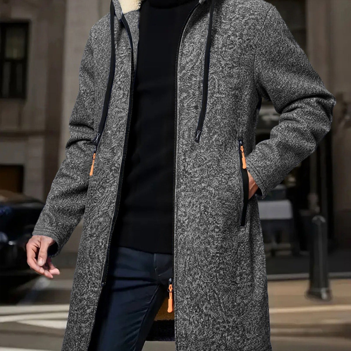 Manteau, polaire, à capuche, gris foncé, coloris gris foncé Image