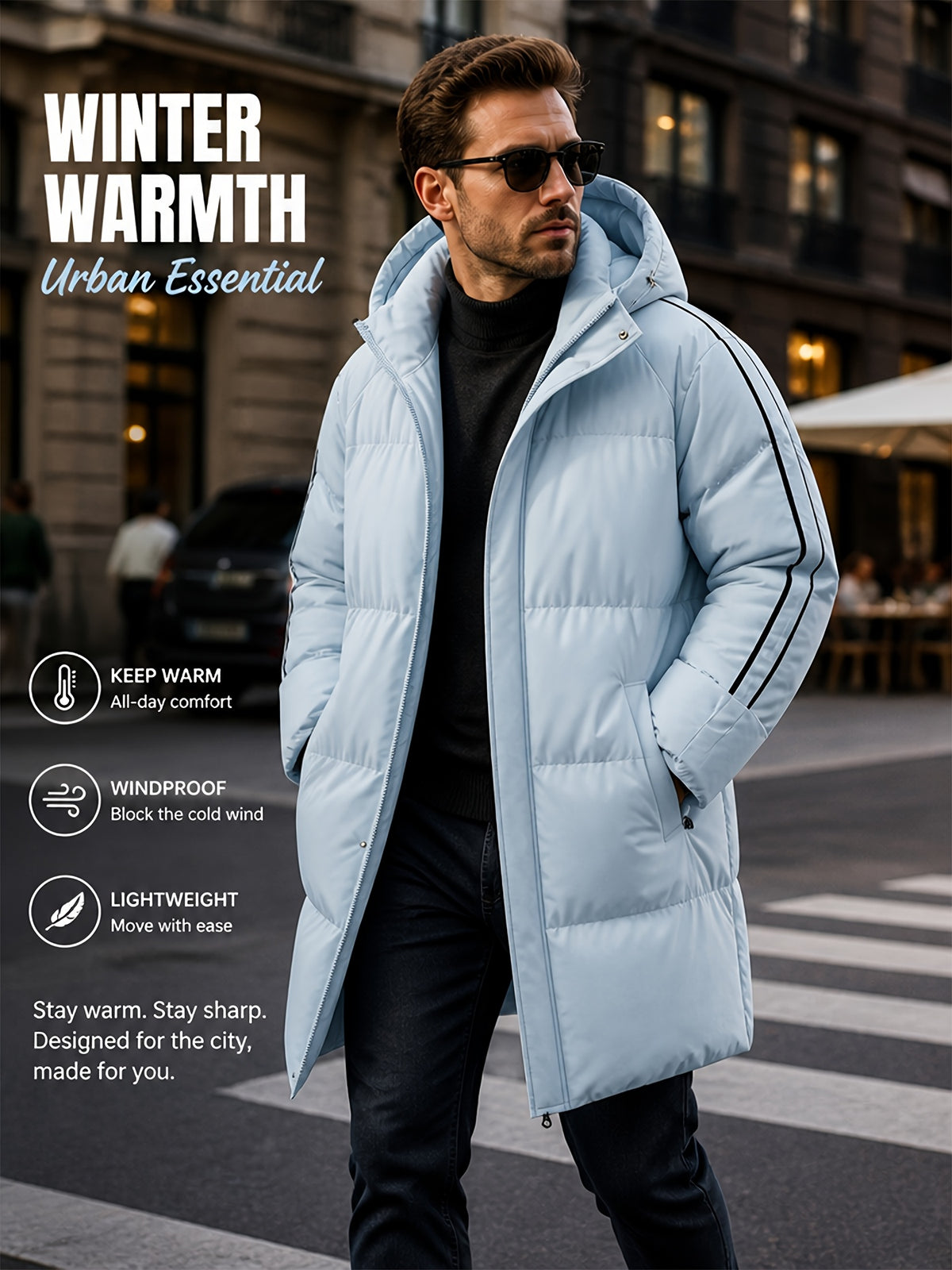 Parka long pour homme, à carreaux, à capuche