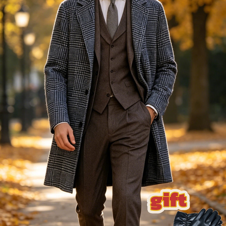 Manteau, à revers, motif pied-de-poule, coloris gris, détail