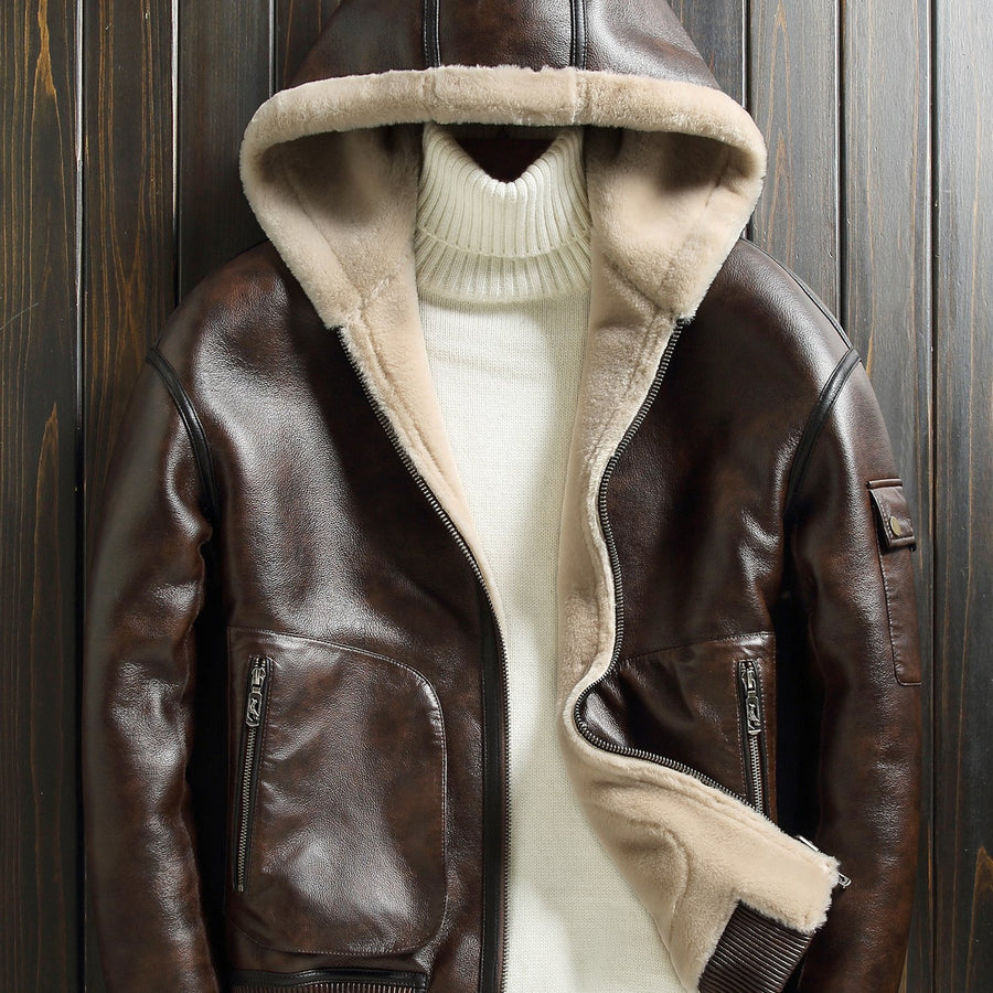 Veste en fausse fourrure longue, réversible, à capuche, coloris café