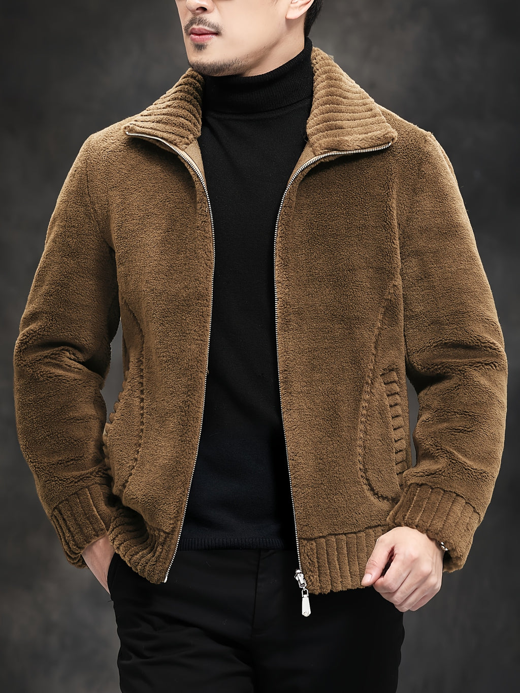 Veste en fausse fourrure pour homme, col montant, cinq coloris