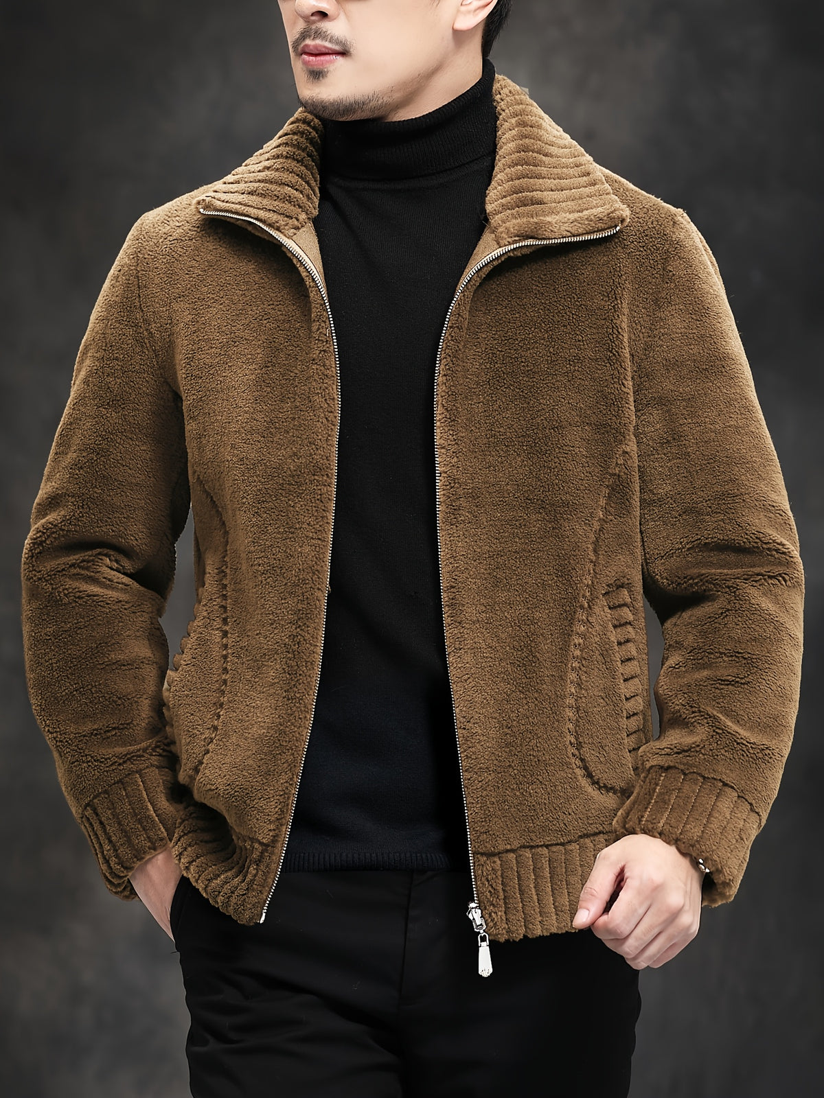 Veste en fausse fourrure pour homme, col montant, cinq coloris
