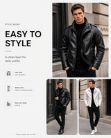 Veste en cuir PU longue, à col montant