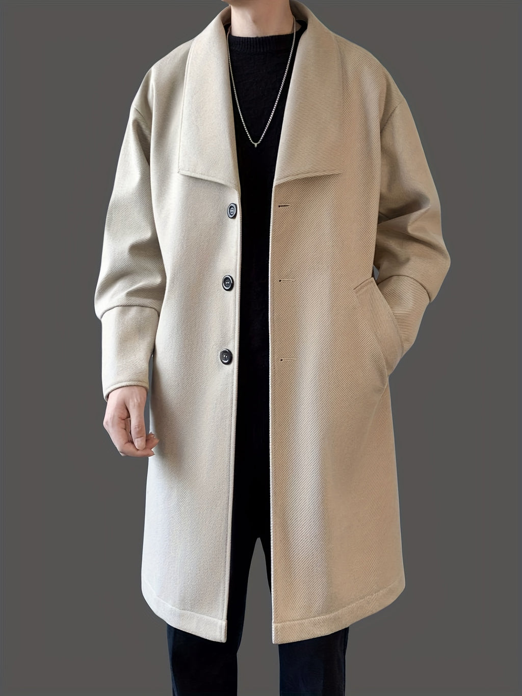 Manteau long pour homme, à revers, abricot