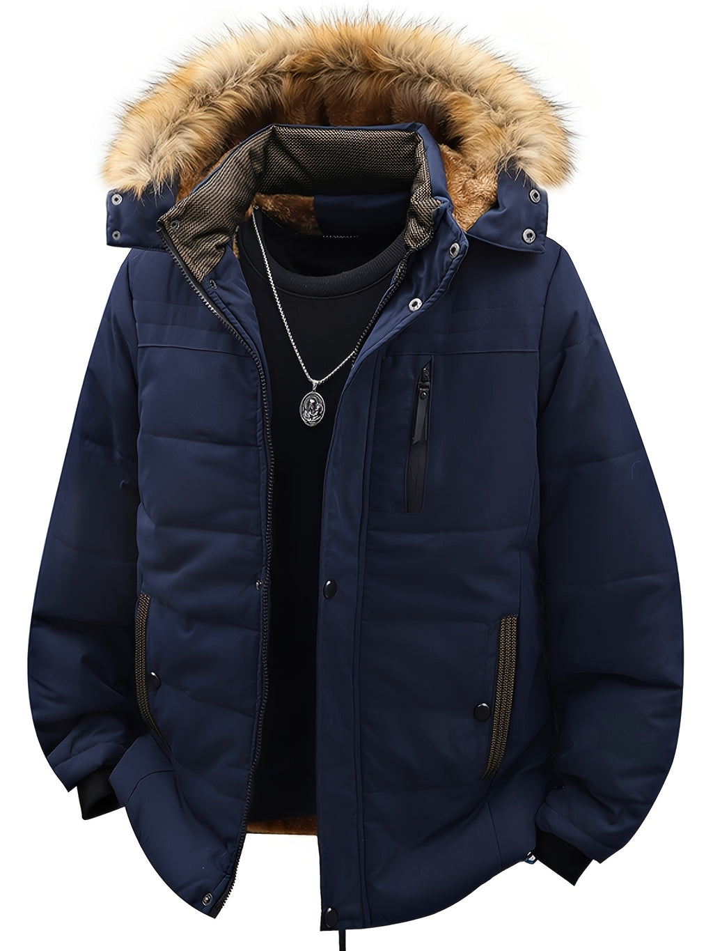Veste matelassée pour homme, coupe-vent, à capuche, bleu marine