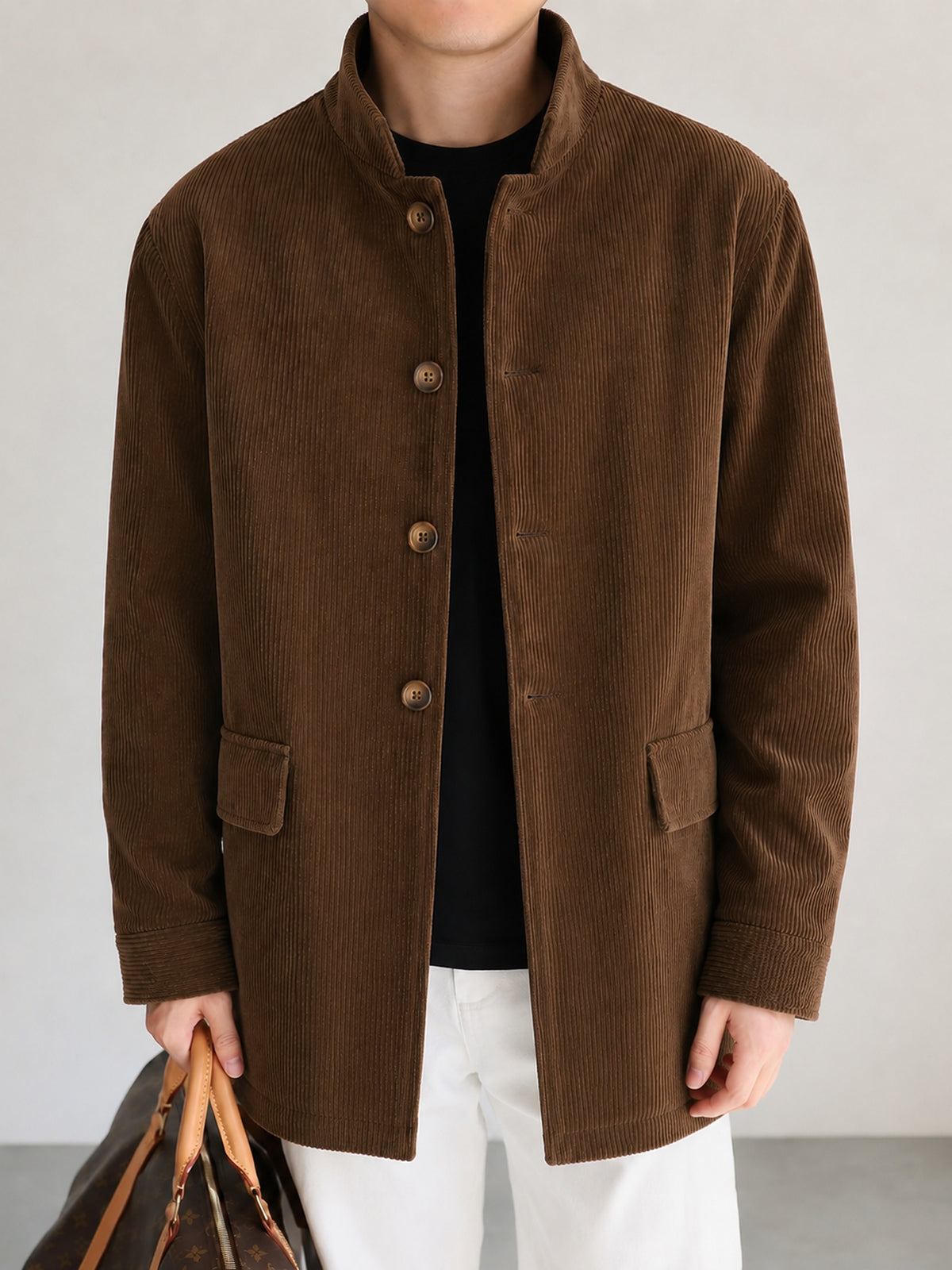 Manteau pour homme, velours côtelé, à col montant