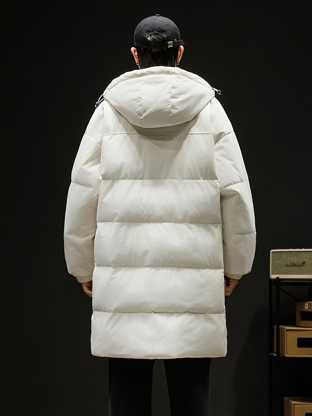 Manteau matelassé pour homme, à capuche, noir et blanc