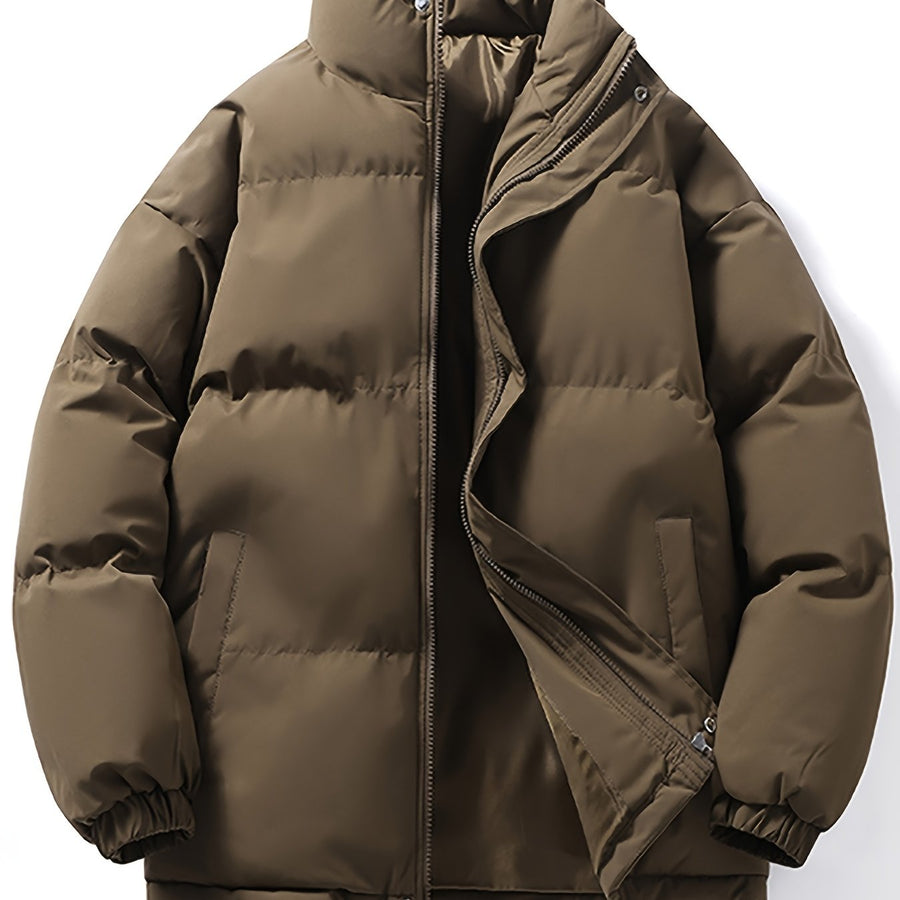 Manteau matelassé, à col montant, rouge tendre, coloris café