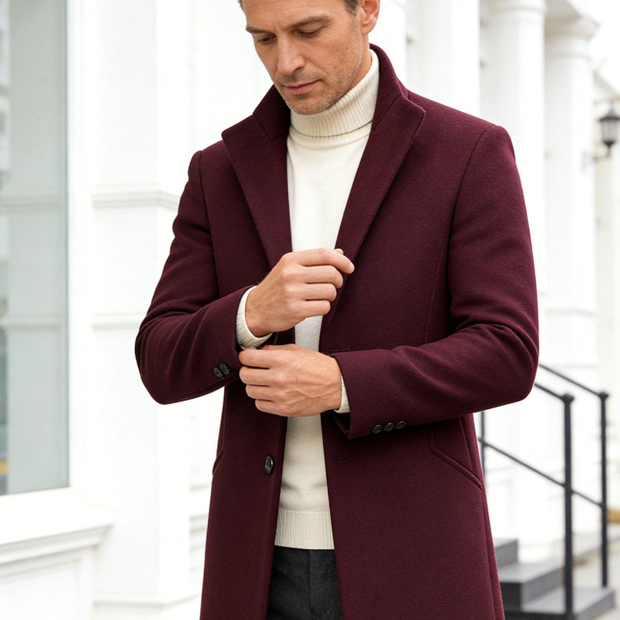 Manteau, 25 % laine, tweed, gris, coloris bourgogne