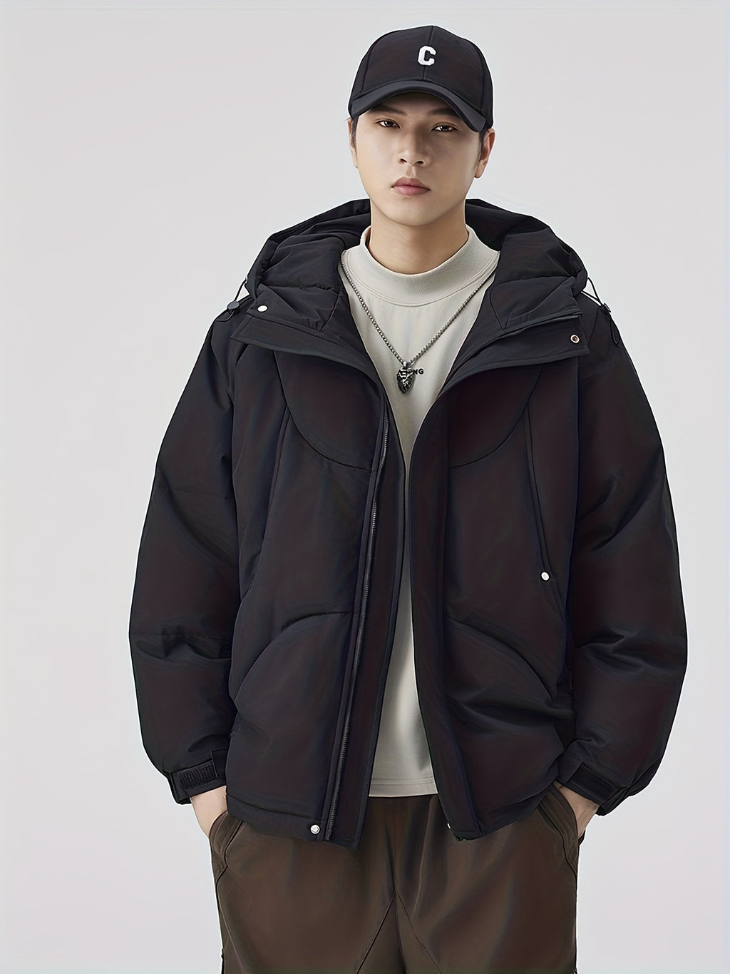 Manteau matelassé pour homme, patchwork, à capuche