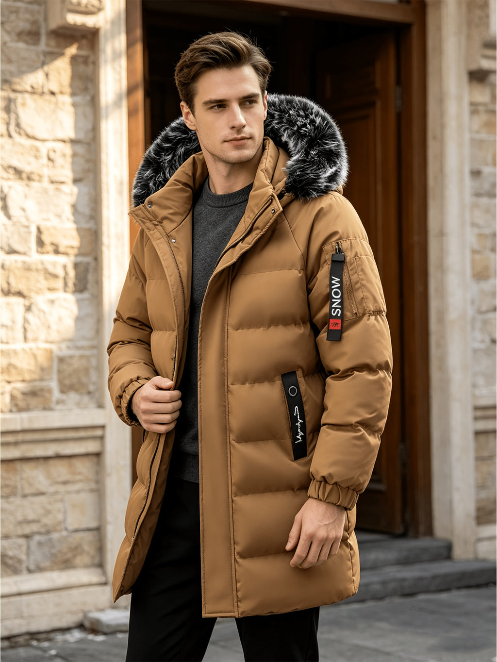 Manteau matelassé pour homme, coupe-vent, à capuche, blanc