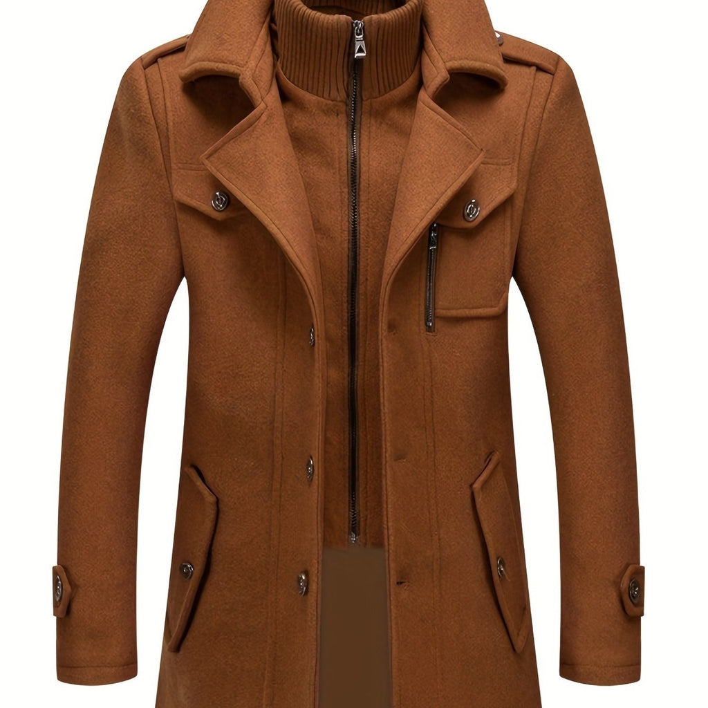 Manteau en laine mi-long, 30 % laine, double col, coloris brun jaunâtre
