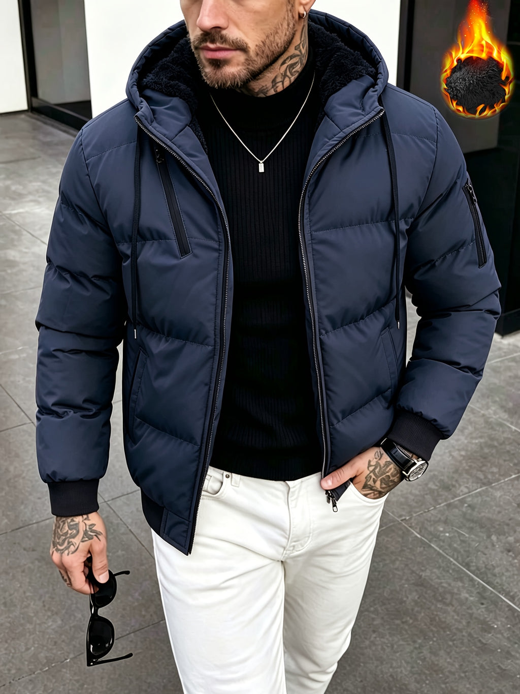 Manteau pour homme, polaire, à capuche, vert