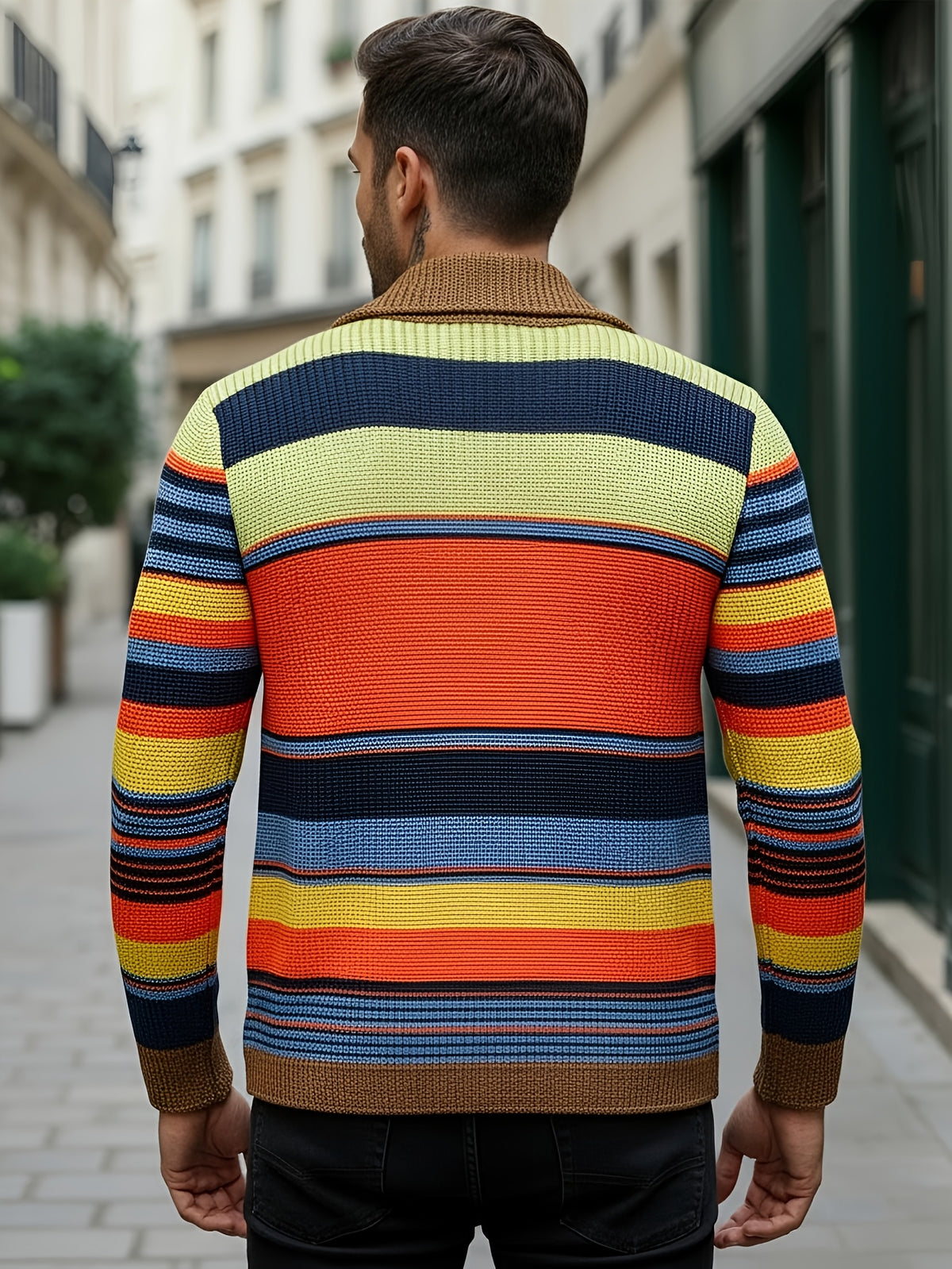 Manteau pour homme, à rayures, à col montant