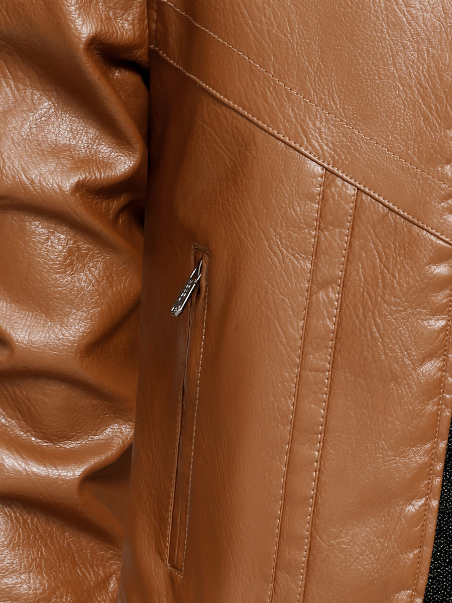 Veste en cuir PU, polaire, à revers, photo 5