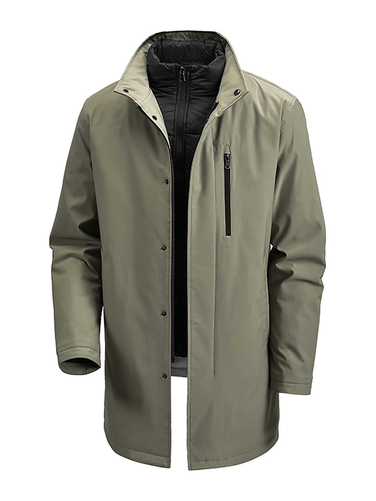 Manteau matelassé long pour homme, à col montant