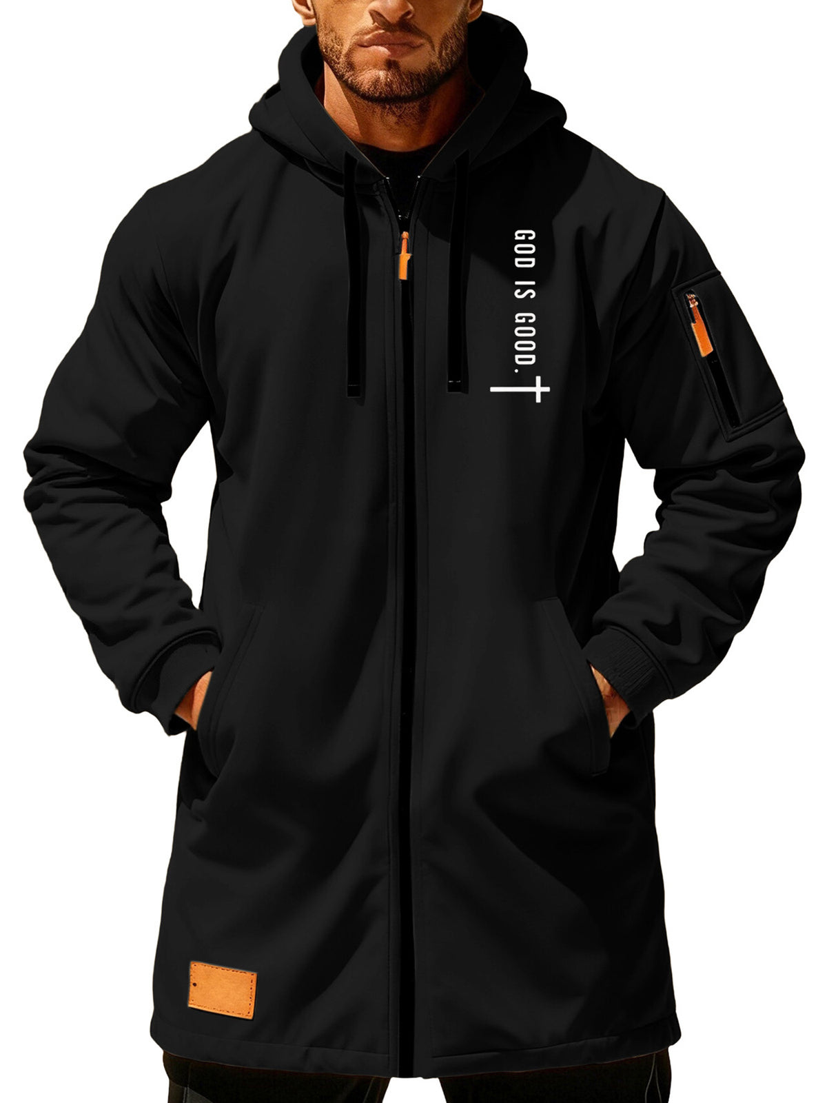 Trench pour homme, croisé, à capuche