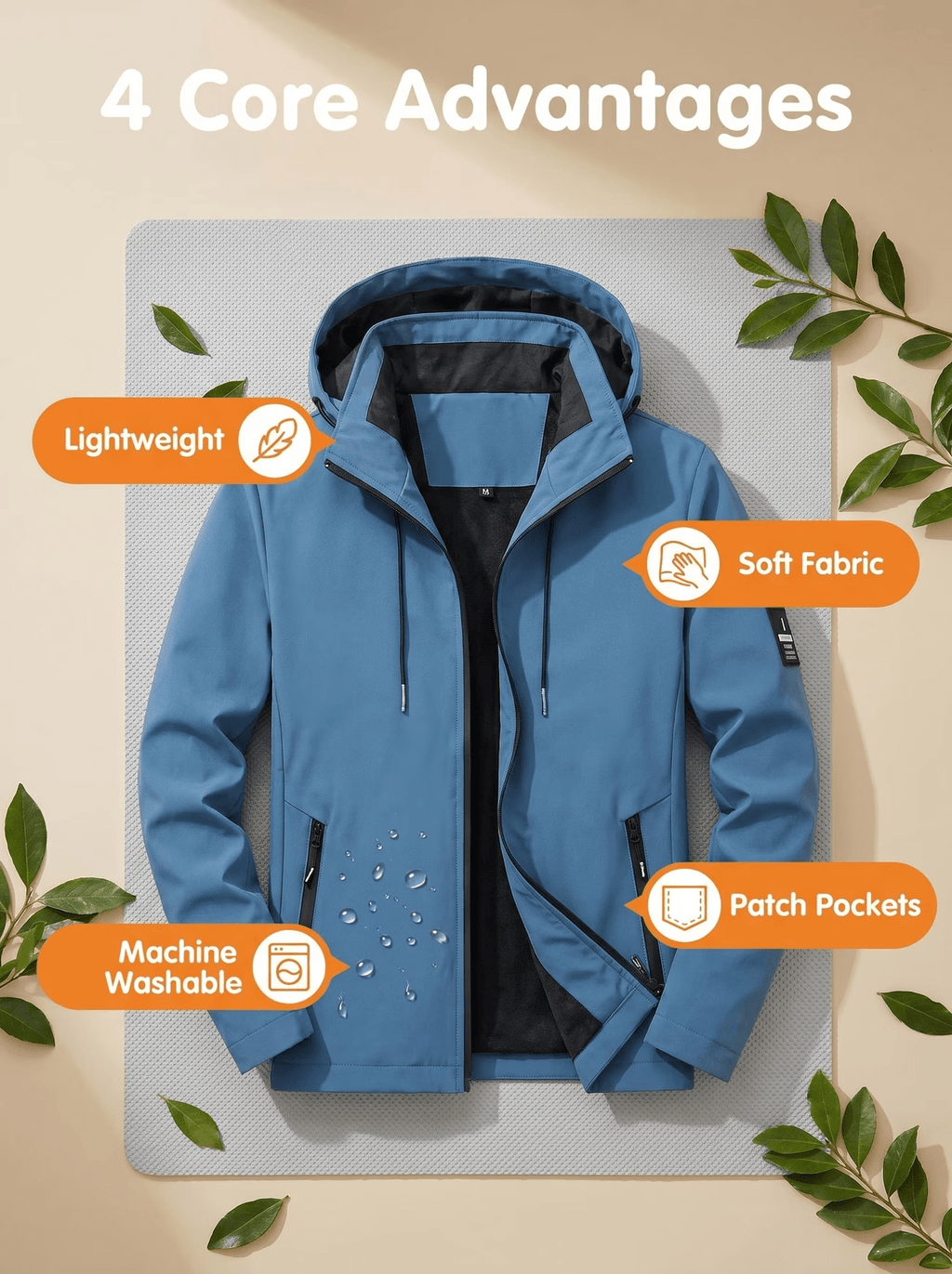 Veste pour homme, à capuche, paon bleu