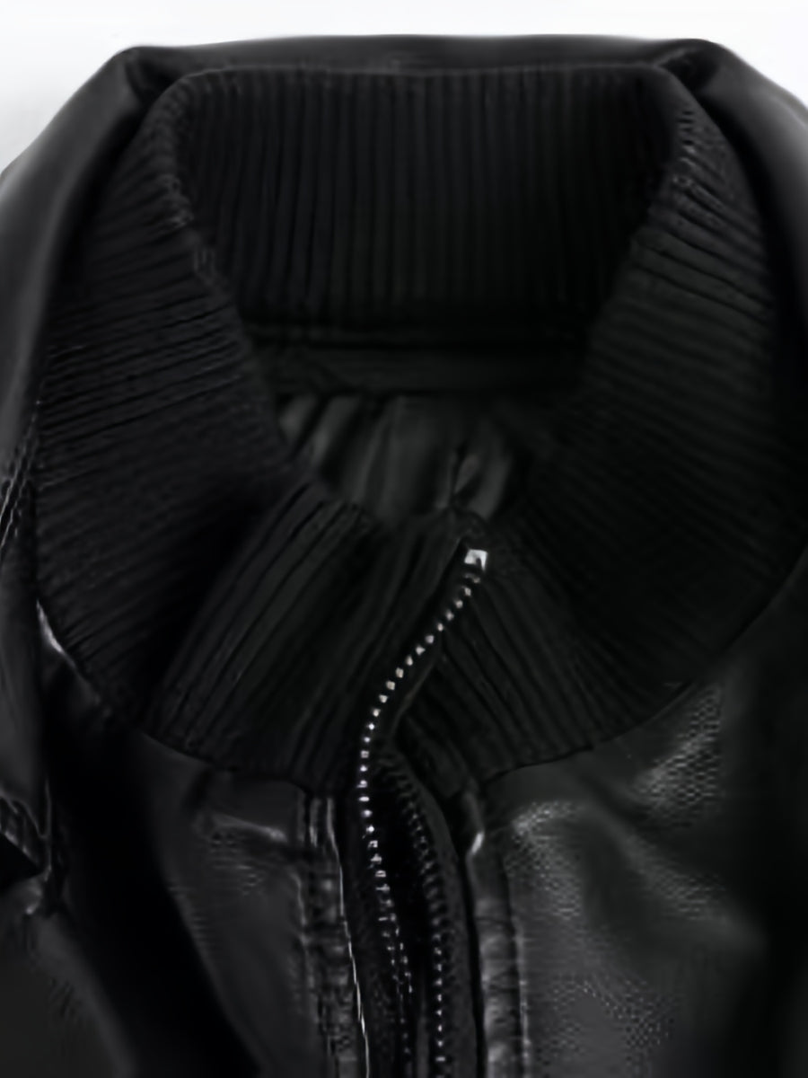 Manteau en cuir PU, coupe-vent, à revers, détail du vêtement