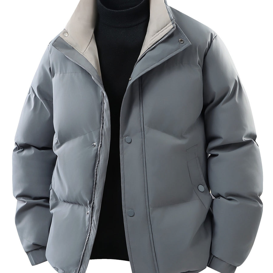 Manteau matelassé pour homme, coupe-vent, à col montant, noir long, vue 3