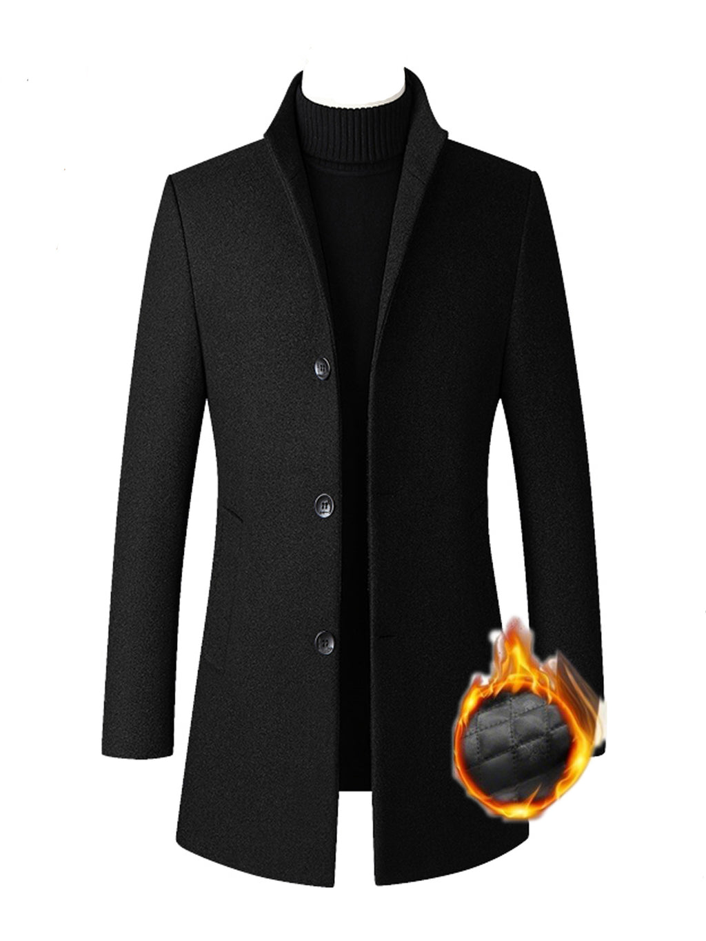Manteau coupe-vent pour homme, 40 % laine, col montant