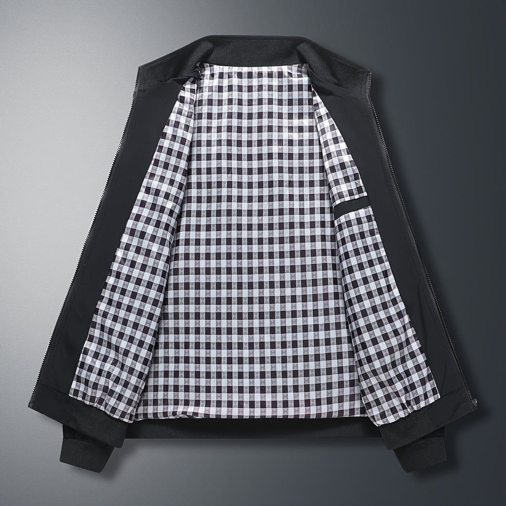 Veste, à carreaux, à col montant, noir, photo 6