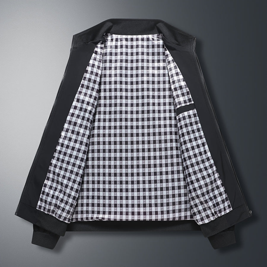 Veste, à carreaux, à col montant, noir, photo 6