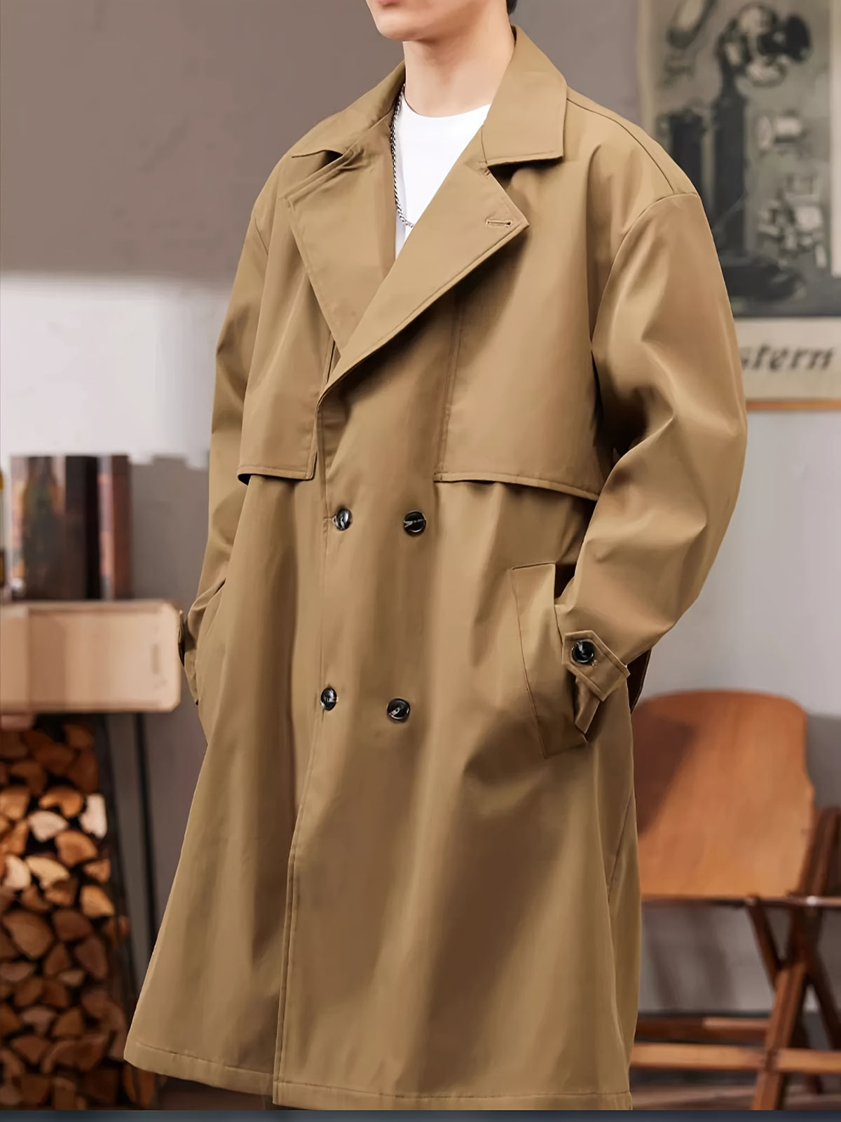 Trench mi-long pour homme, à revers