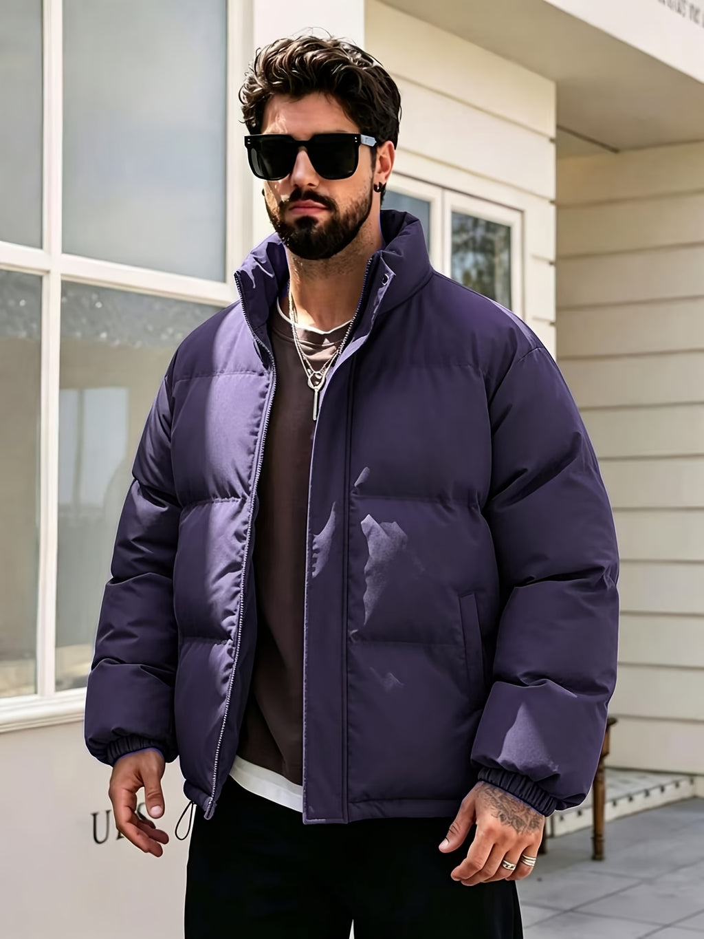 Manteau matelassé pour homme, à col montant, bourgogne
