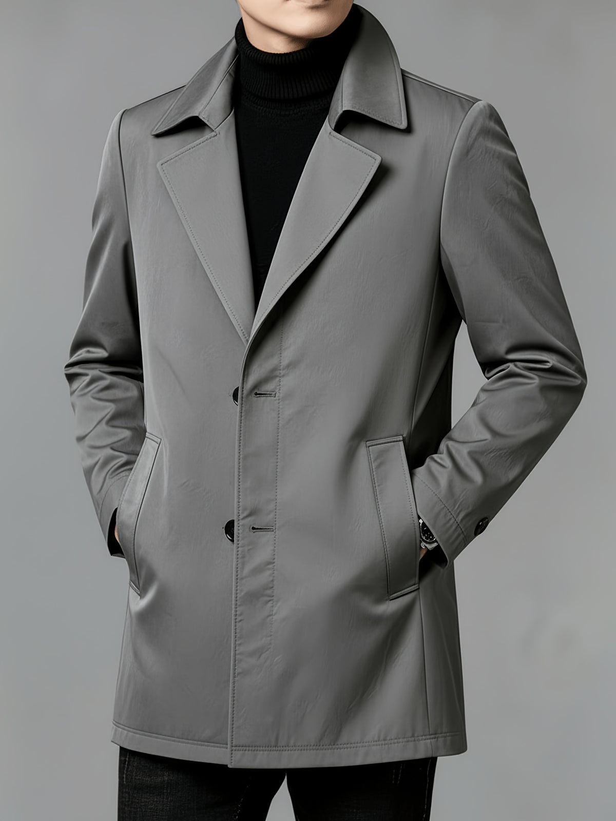 Trench pour homme, à revers, col montant