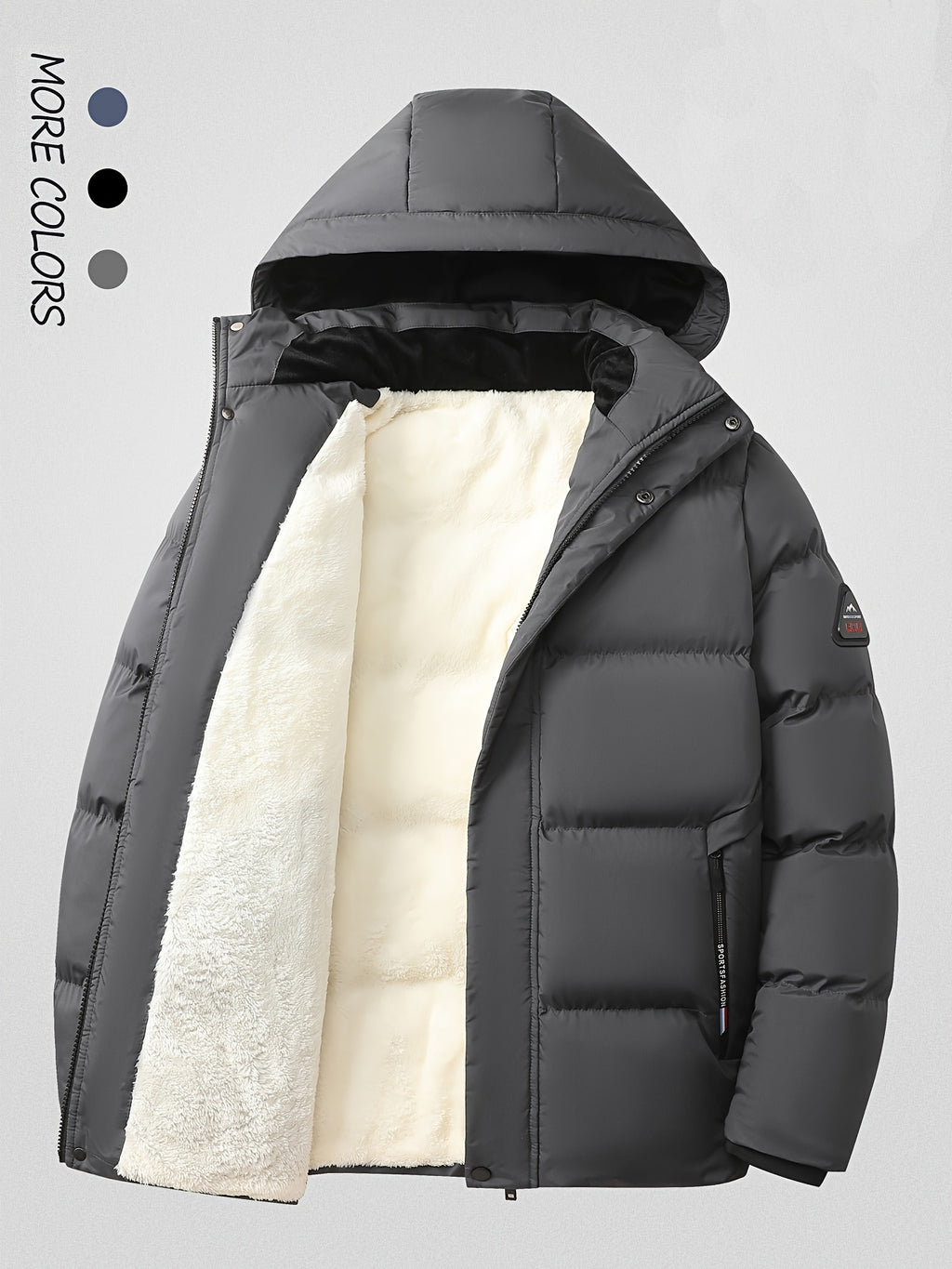 Veste long pour homme, polaire, à capuche, gris