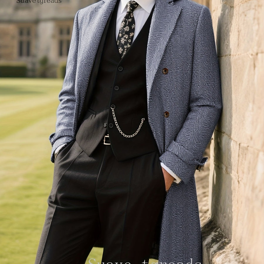 Manteau, à revers, motif rayé, coloris bleu marine, détail