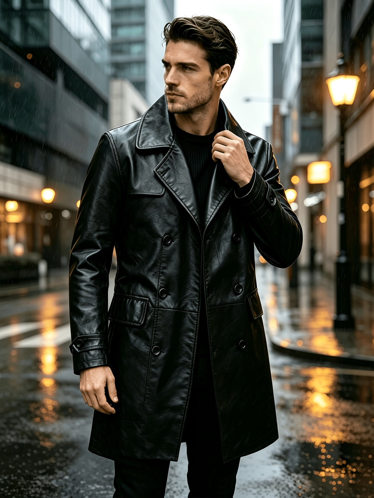 Veste pour homme, à revers, marron foncé